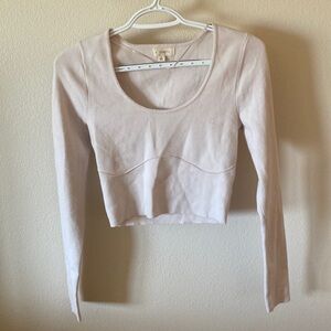 La Hearts Pacsun Cropped Light Cream Color Small Scoop Neck Sweater